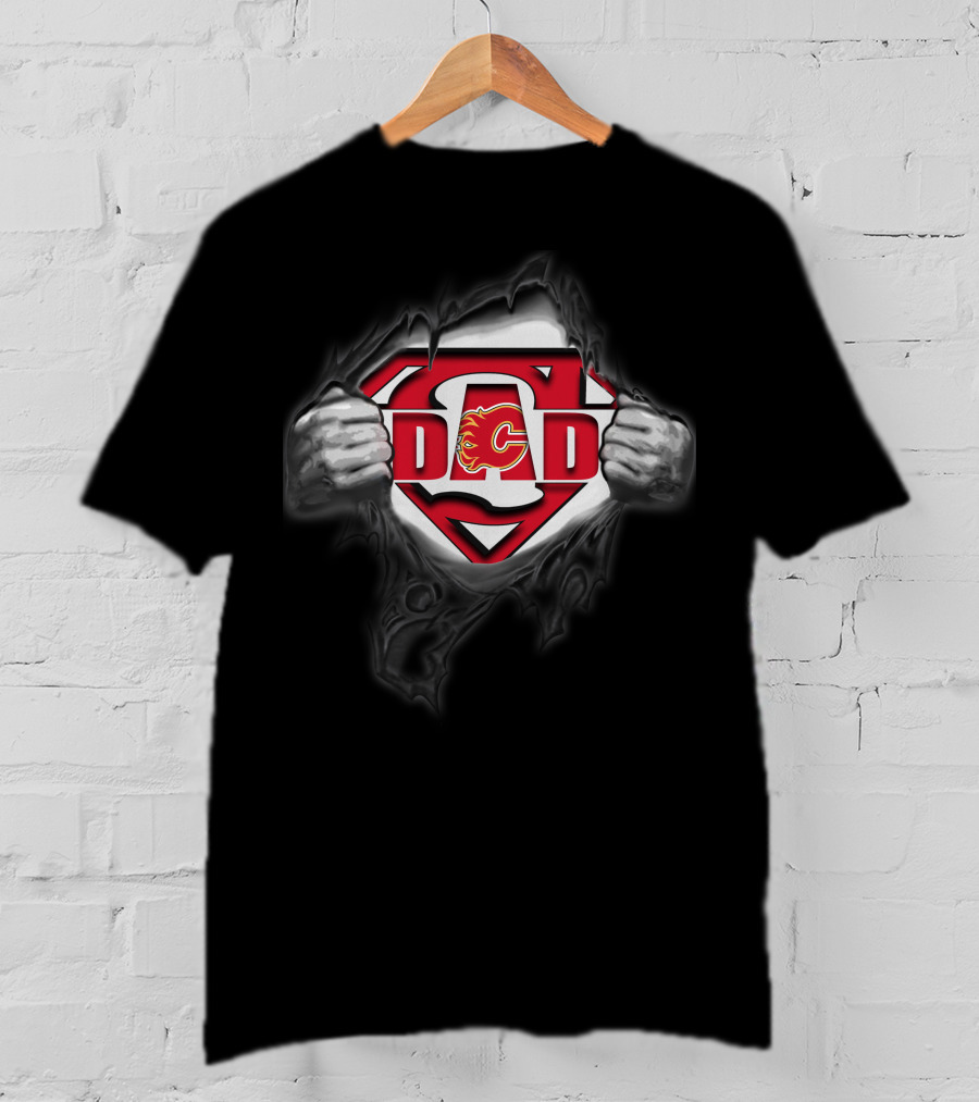Calgary Flames Dad Superhero Logo Tear T-Shirt
