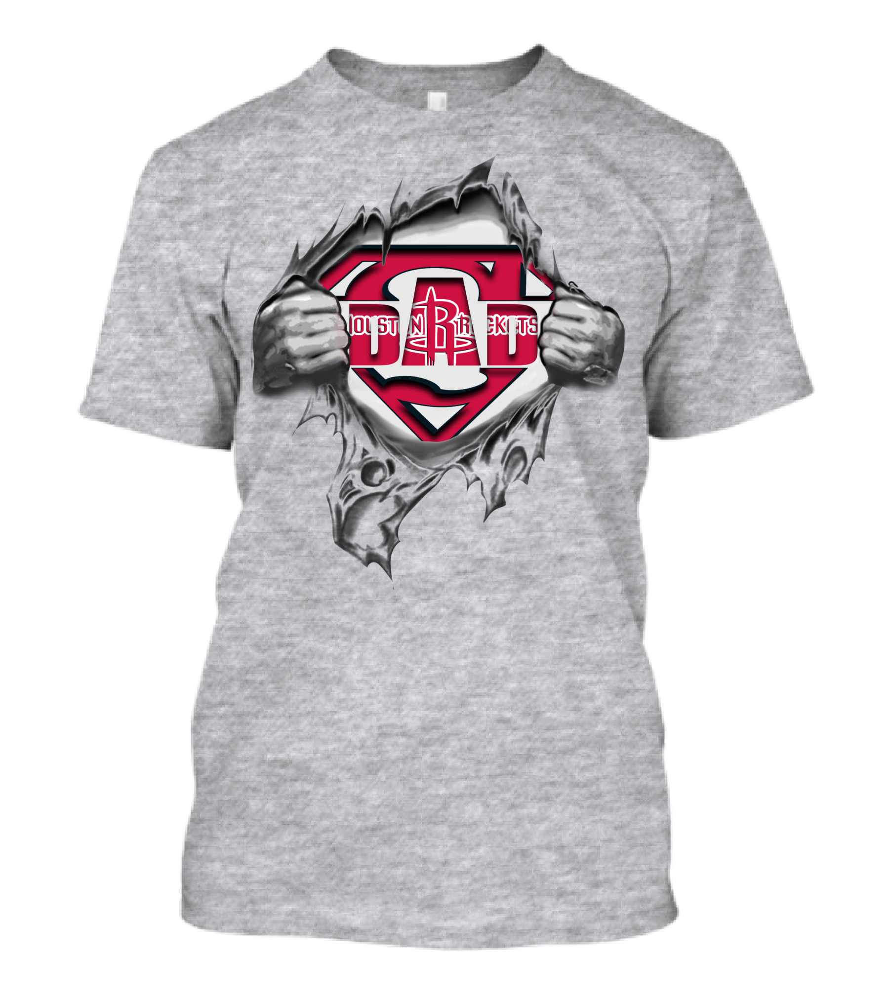 Houston Rockets Dad Superhero Logo Tear T-Shirt
