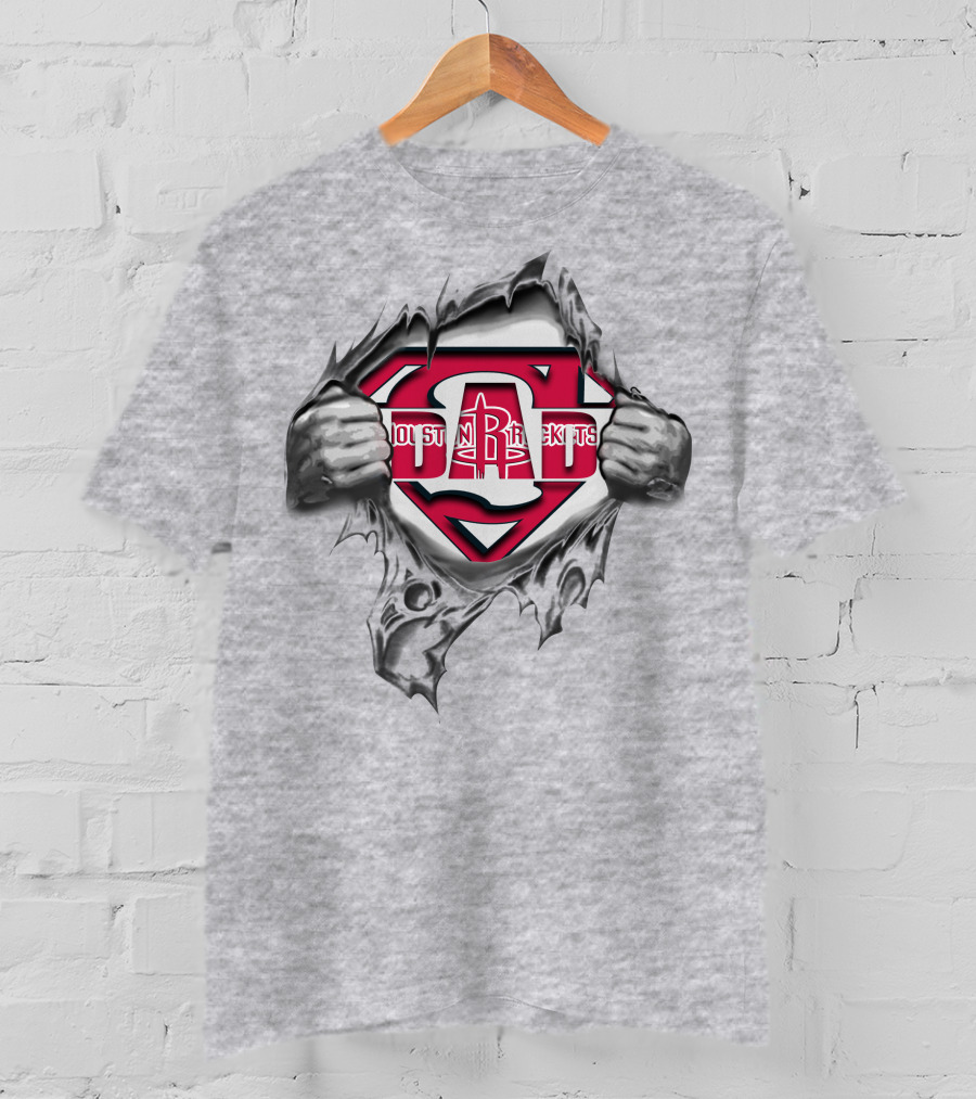 Houston Rockets Dad Superhero Logo Tear T-Shirt