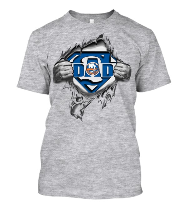 New York Islanders Super Dad Logo With Superhero Style Jersey And Hands T-Shirt