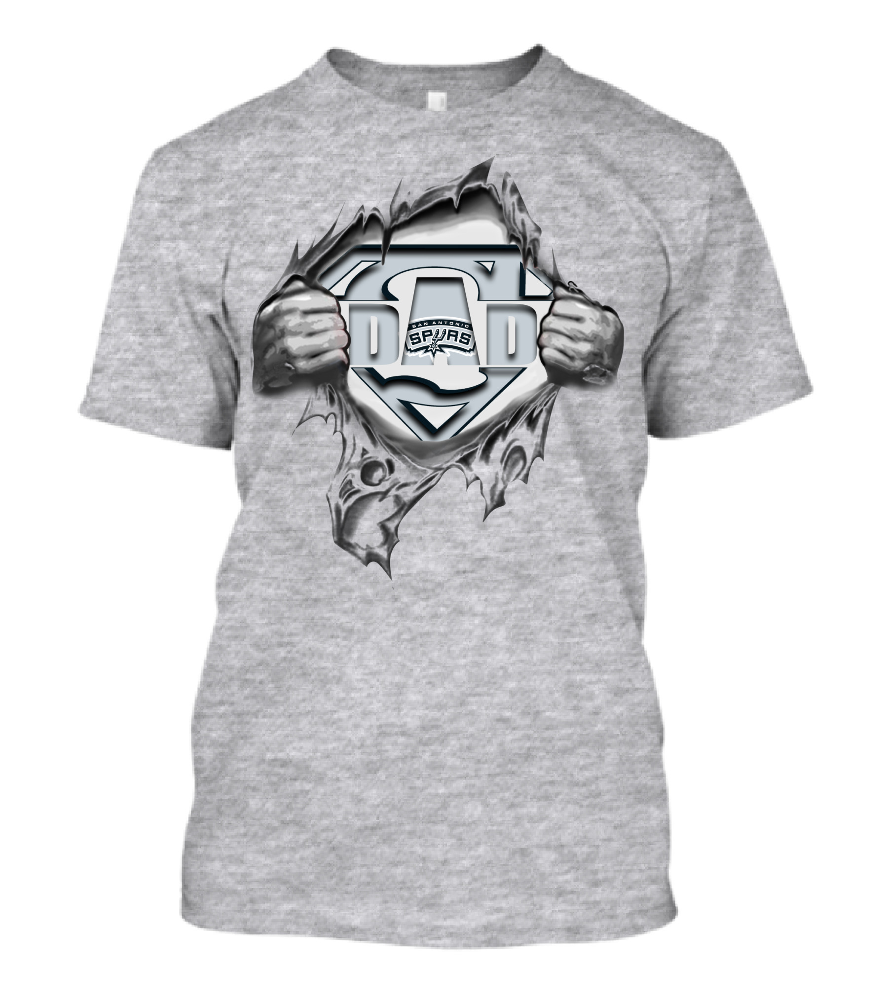 Spurs Dad Superhero Logo With Shield And Torn Fabric T-Shirt