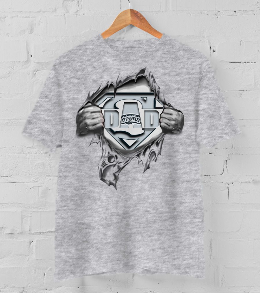 Spurs Dad Superhero Logo With Shield And Torn Fabric T-Shirt