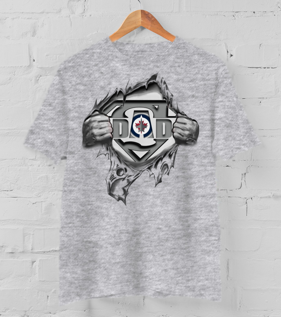 Winnipeg Jets Super Dad Logo With Hands Peeling Back T-Shirt