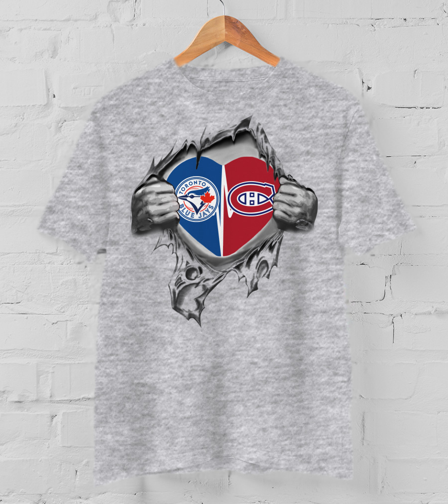 Toronto Blue Jays Montreal Canadiens Heart Logo Fusion T-Shirt