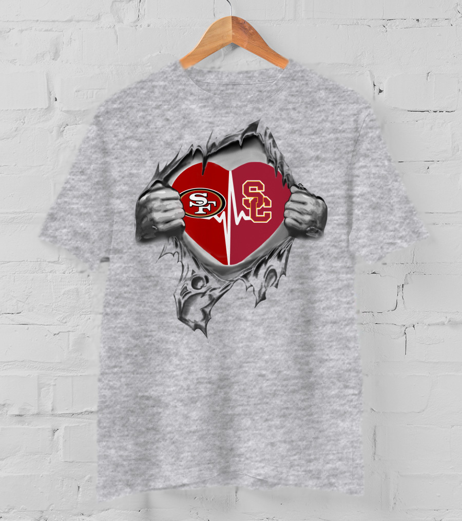 49ers Trojans Heartbeat Logo 49ers Usc Fans Passion T-Shirt