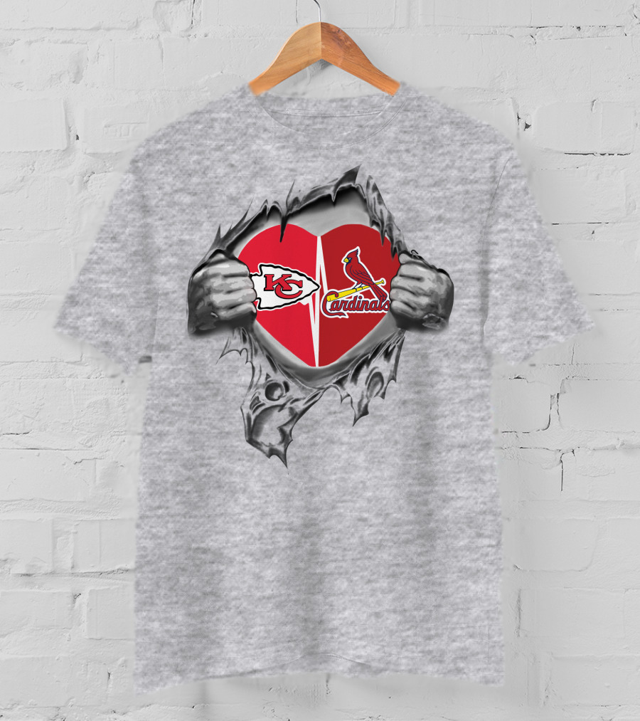 Chiefs Cardinals Heart Logos Inside Distressed Tear T-Shirt
