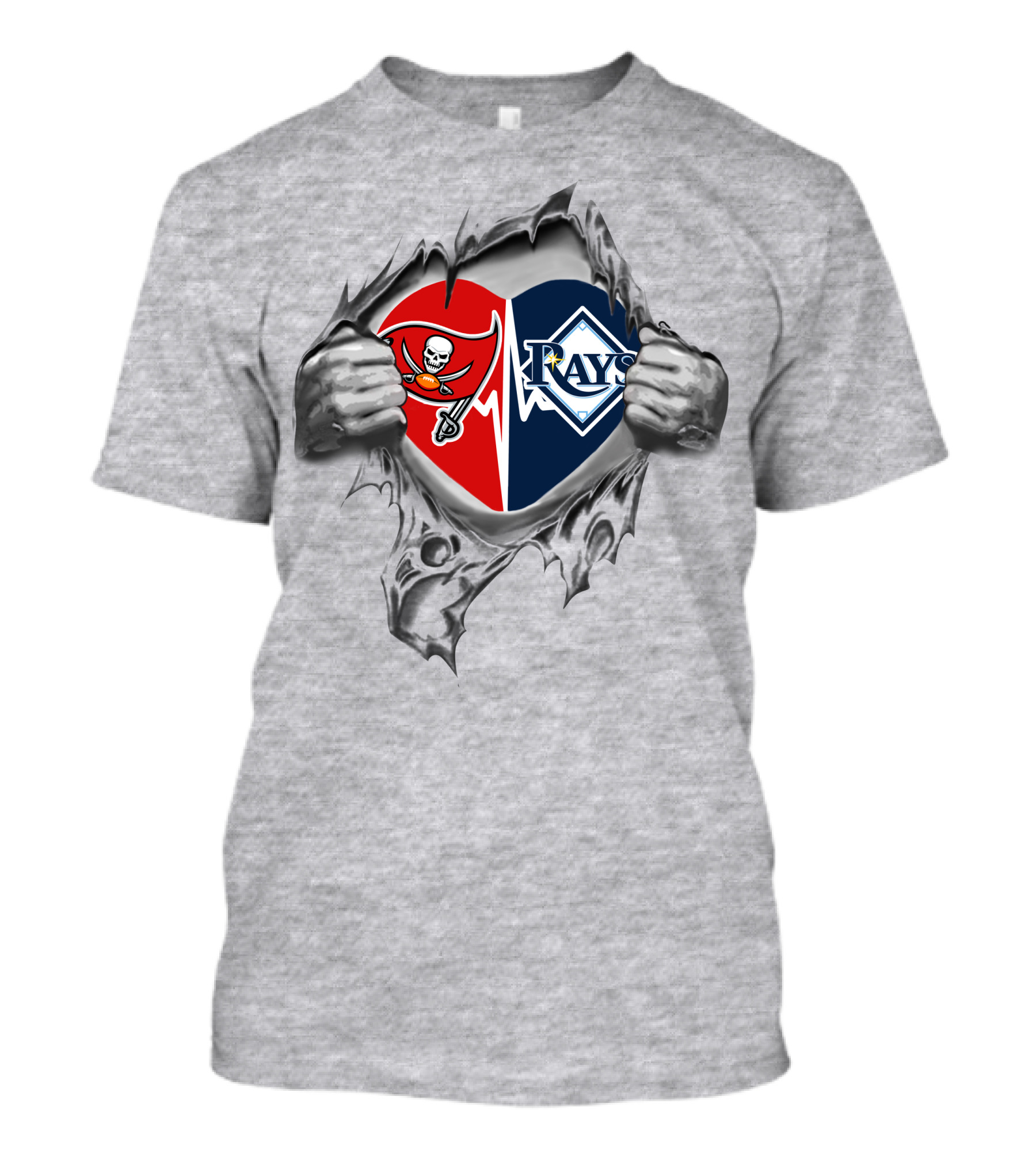Buccaneers And Rays Heart Emblem Peeking Through Rip T-Shirt
