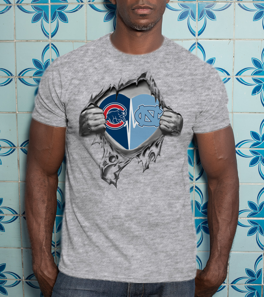 Cubs Tar Heels Heartbeat Passion Ripped Chest T-Shirt