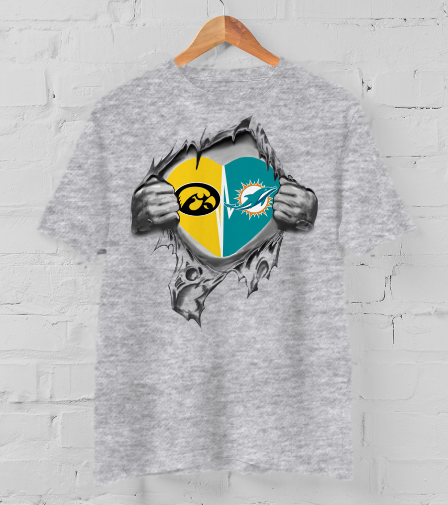 Miami Dolphins Iowa Hawkeyes Split Heart Fan Pride T-Shirt