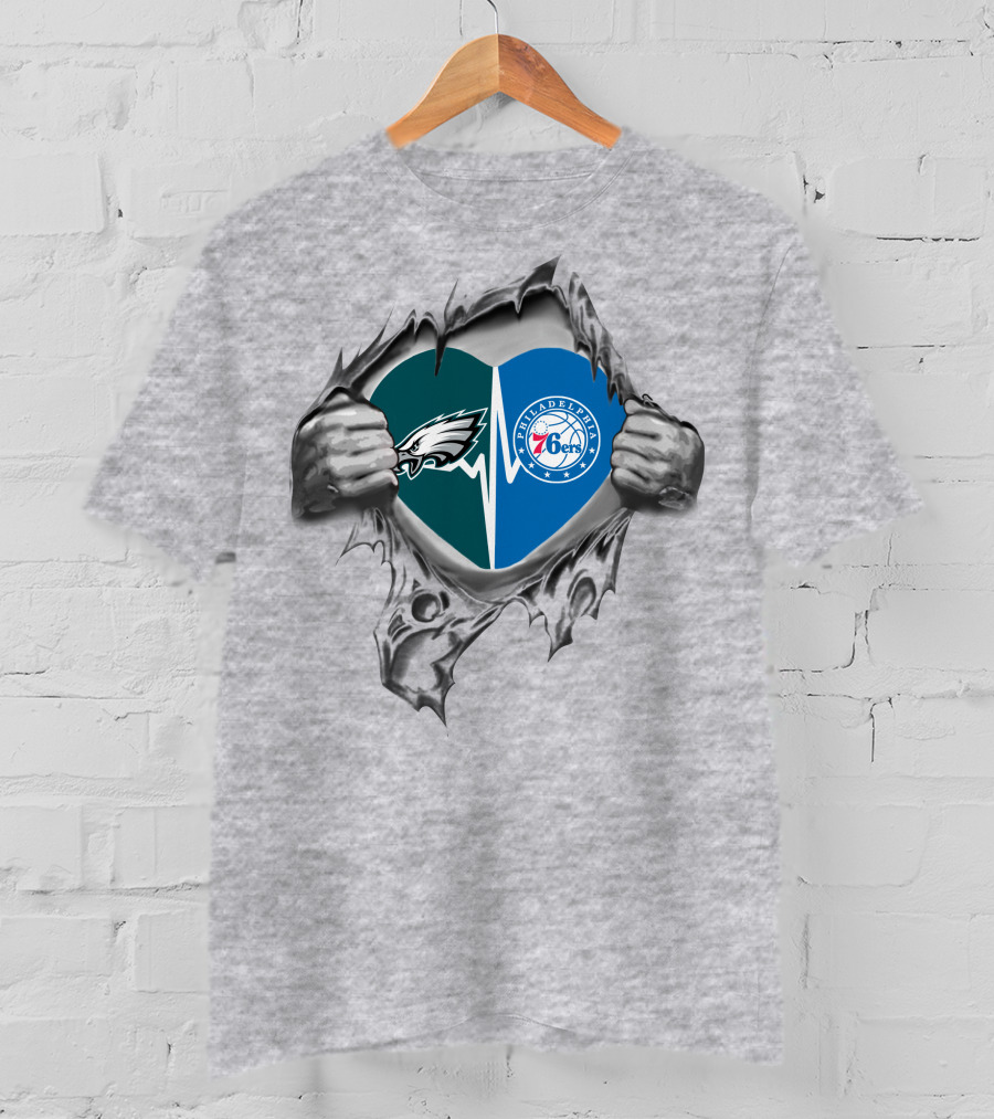 Eagles And Philadelphia 76ers Heartbeat Passion T-Shirt