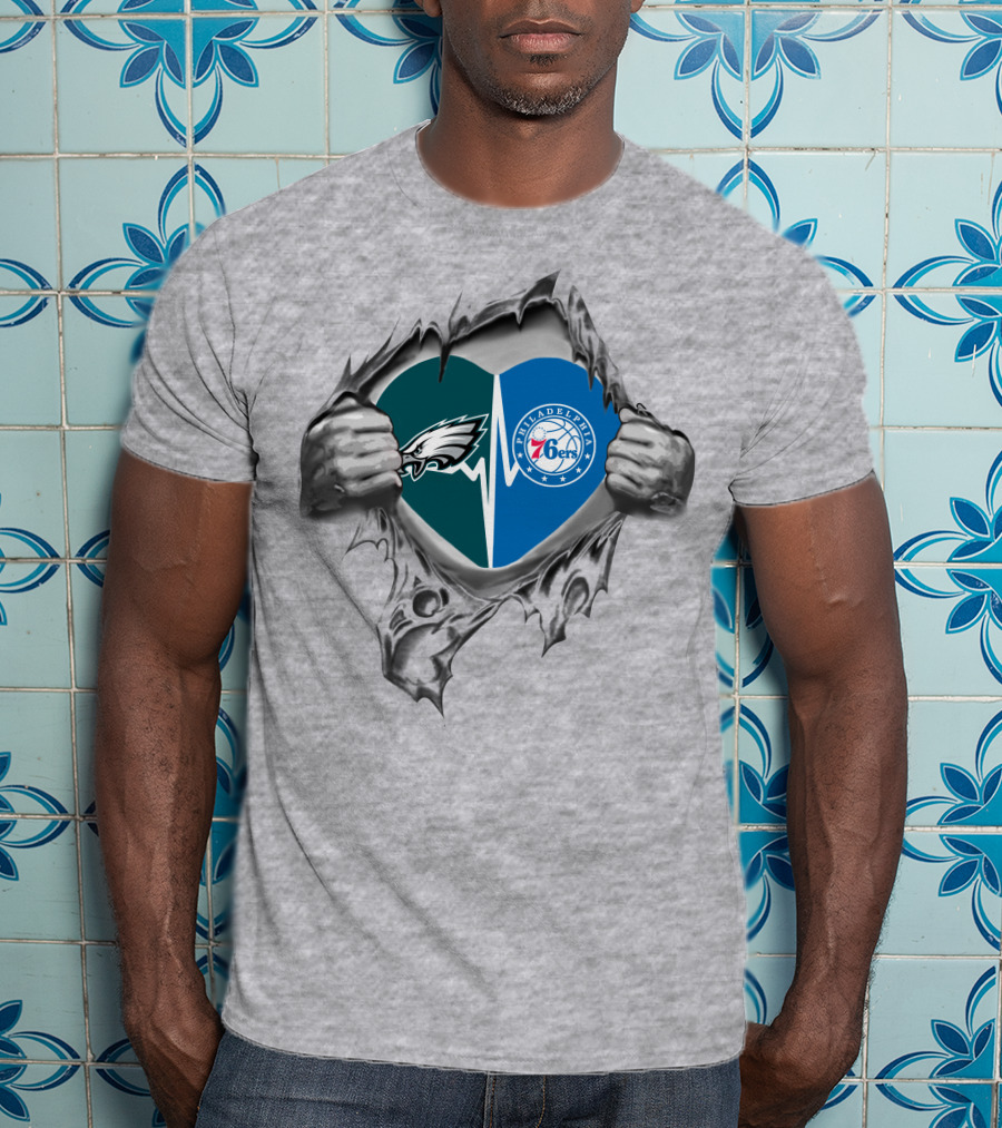 Eagles And Philadelphia 76ers Heartbeat Passion T-Shirt