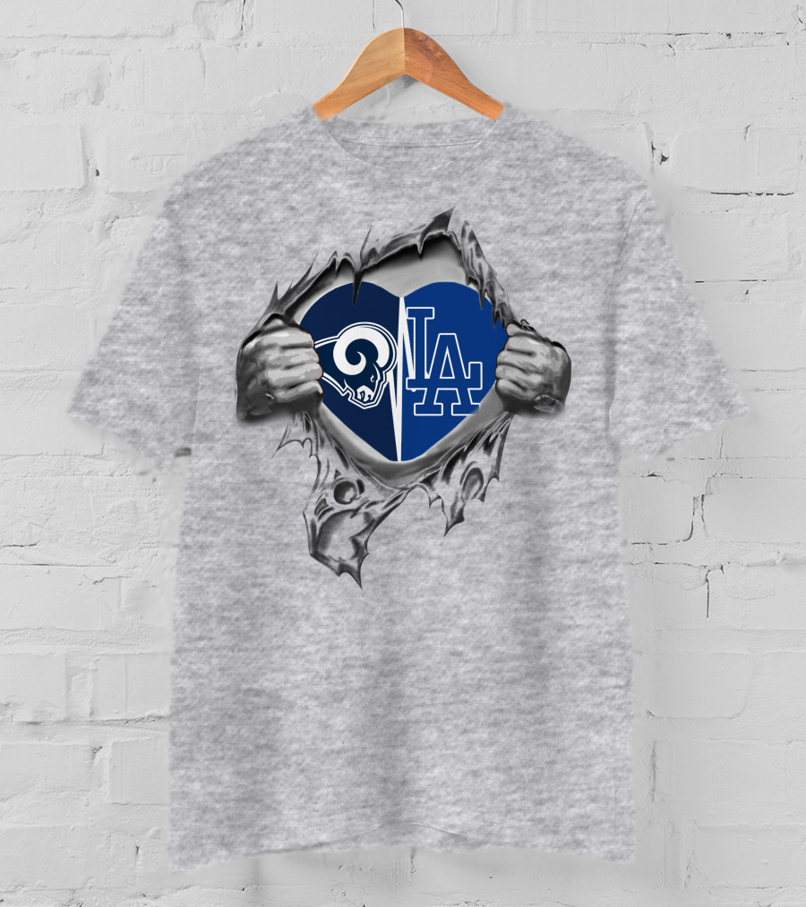 Rams Dodgers Split Heart Passion Hidden Logos T-Shirt