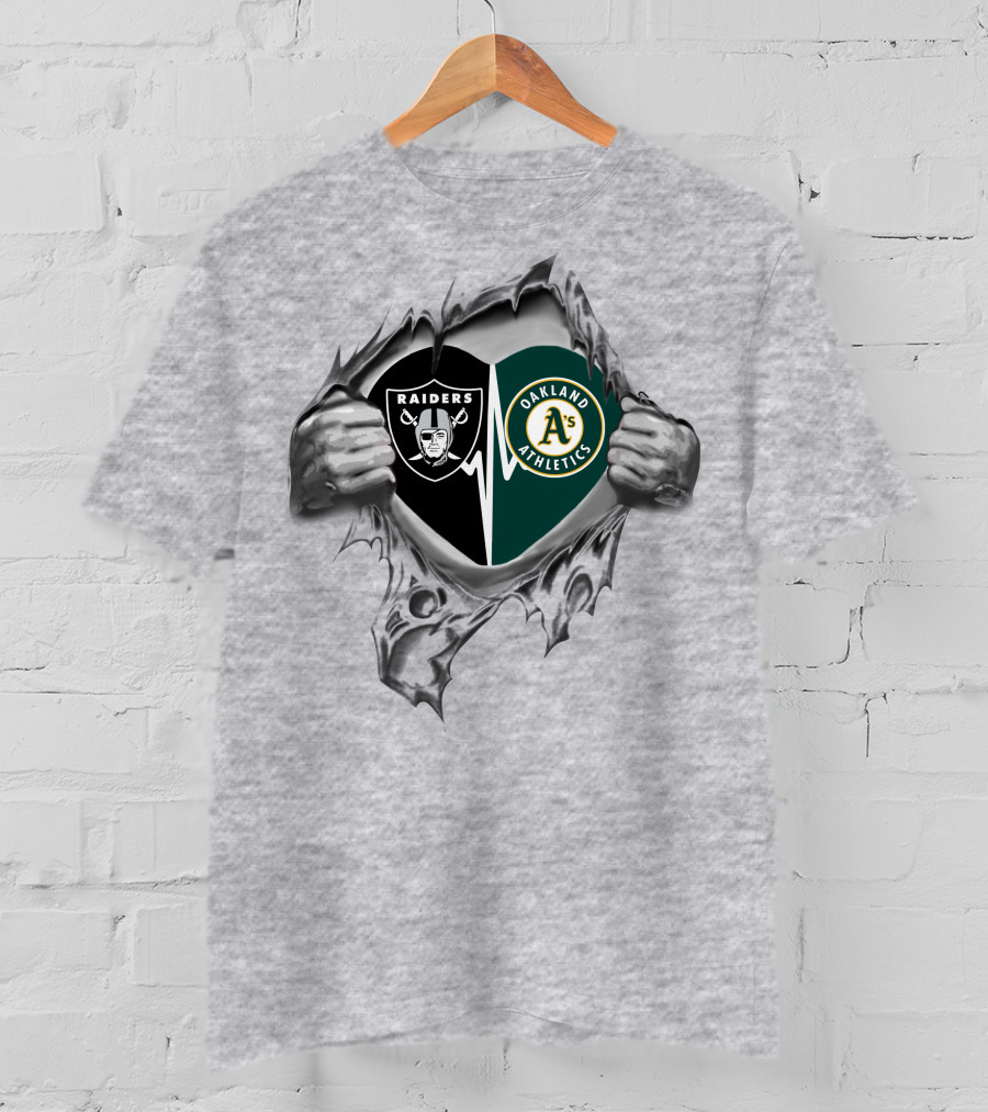 Raiders Athletics Oakland A's Heart Logo Torn Reveal T-Shirt