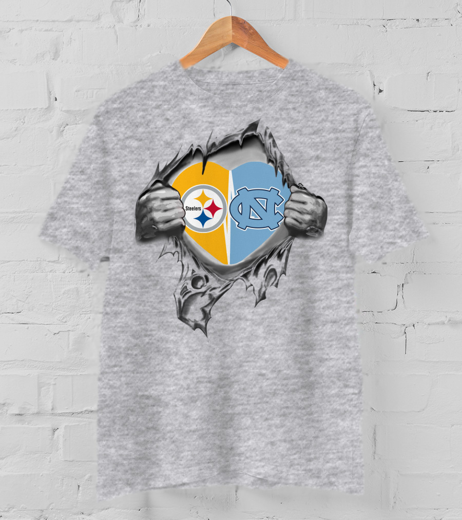 Steelers Tar Heels Heart Logo Fusion T-Shirt
