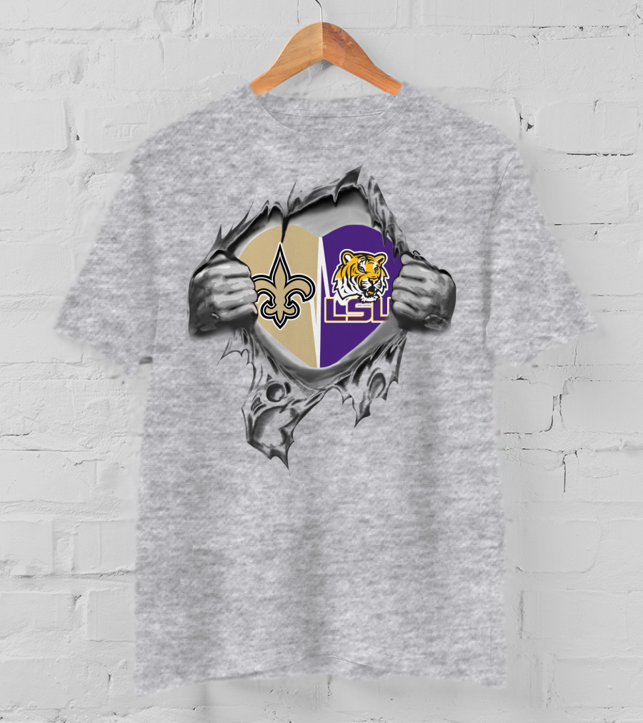 Saints LSU It's In My Heart New Orleans Fleur-de-Lis Tiger T-Shirt