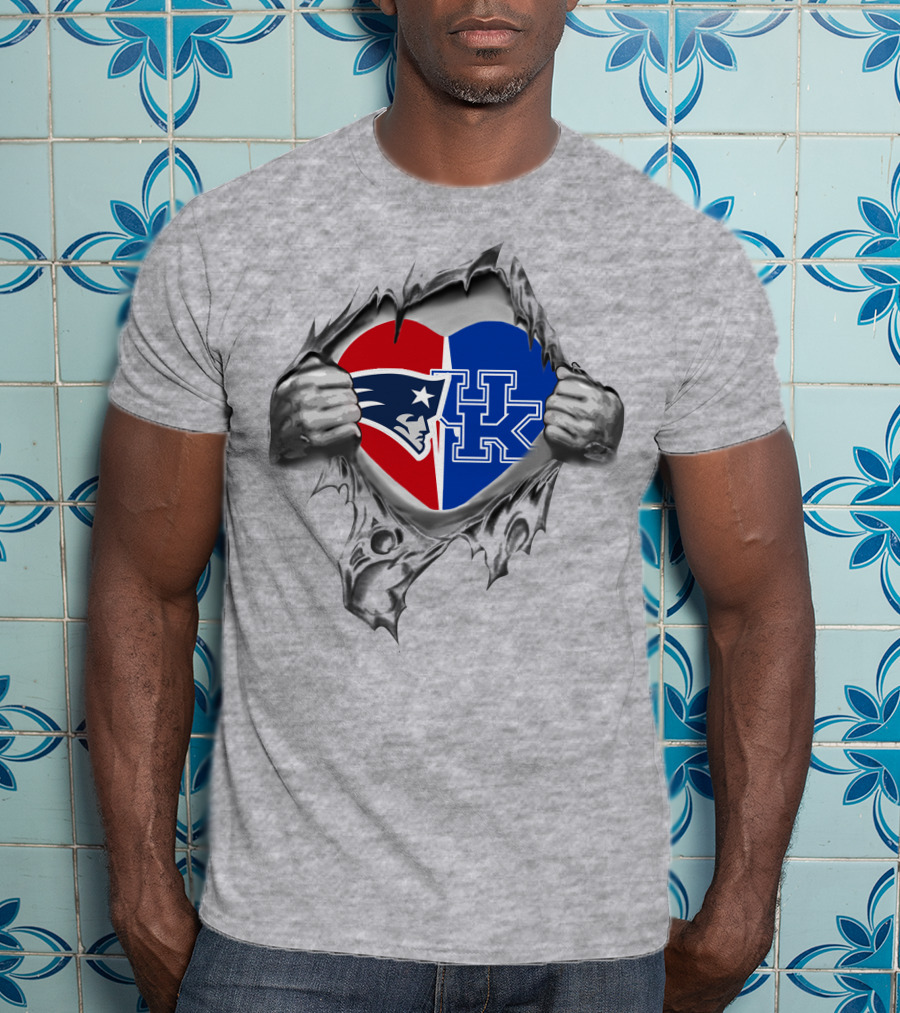New England Patriots Kentucky Wildcats Heart Logo Fusion T-Shirt