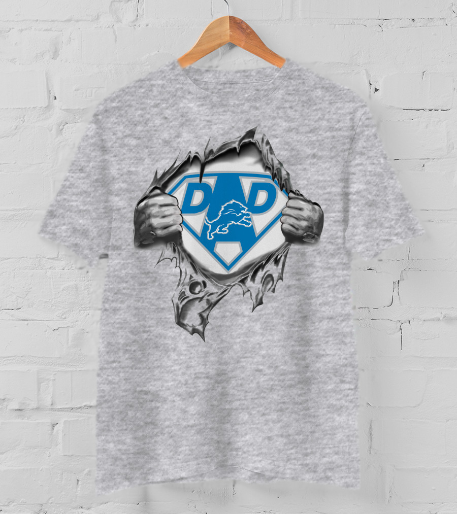 Detroit Lions Super Dad Logo With Ripped Reveal T-Shirt