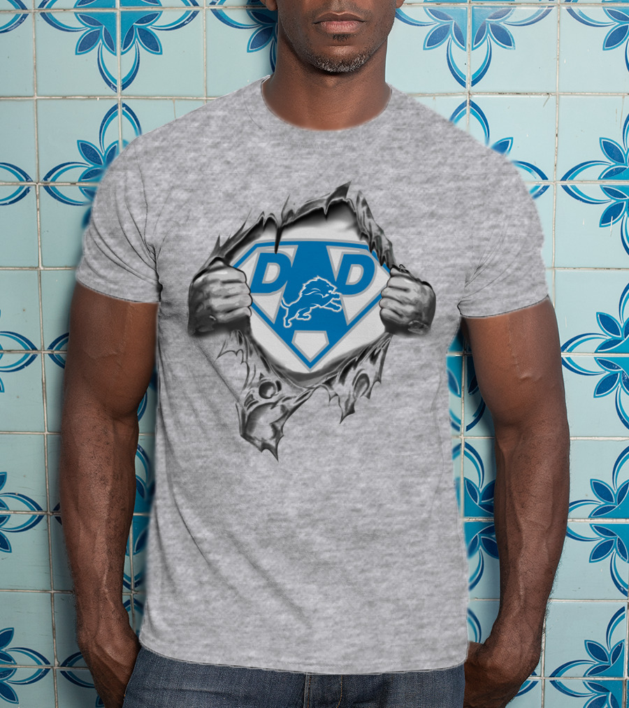 Detroit Lions Super Dad Logo With Ripped Reveal T-Shirt