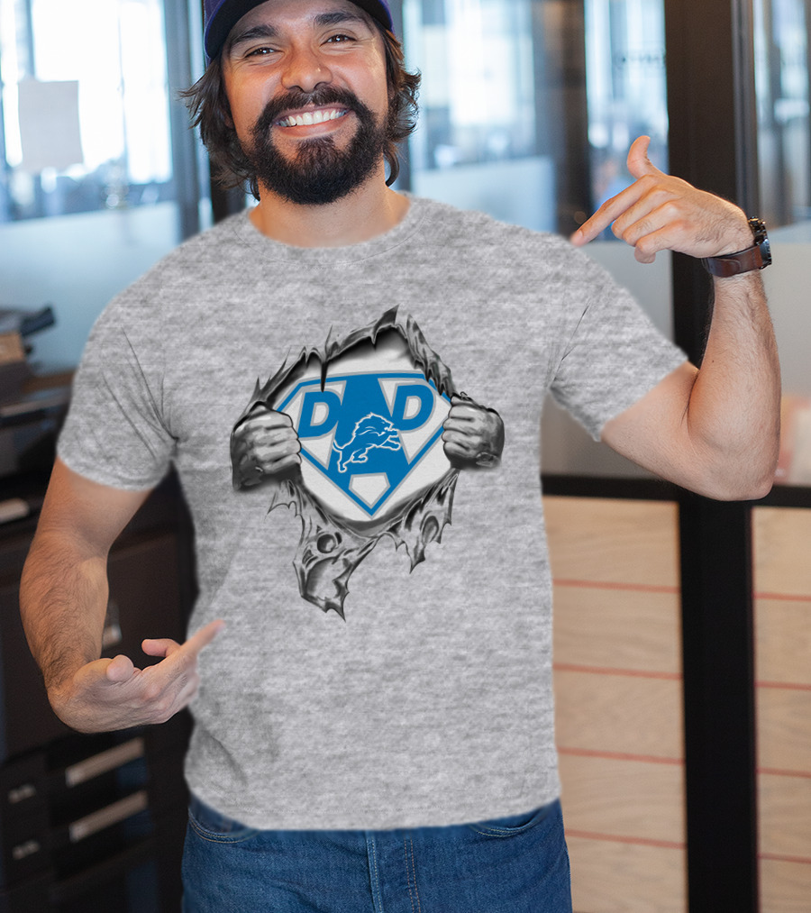Detroit Lions Super Dad Logo With Ripped Reveal T-Shirt