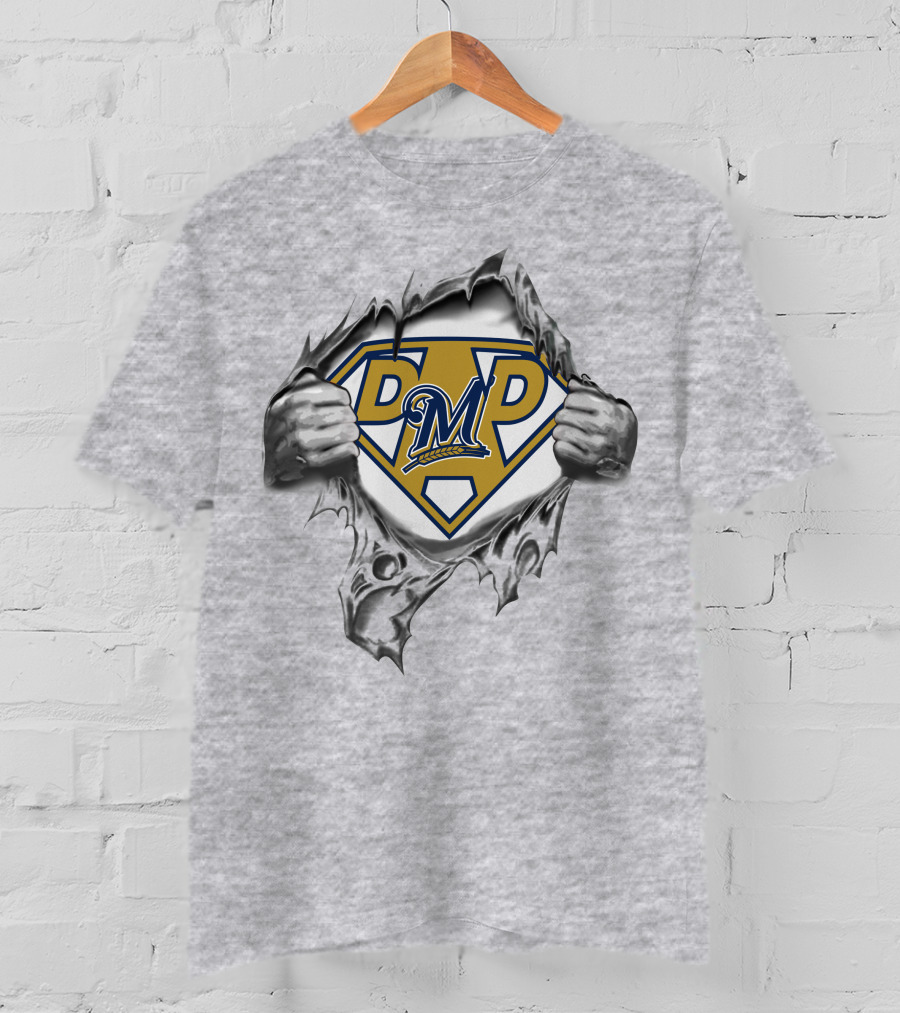 Milwaukee Brewers Super Dad M Power Logo Hidden Hero T-Shirt