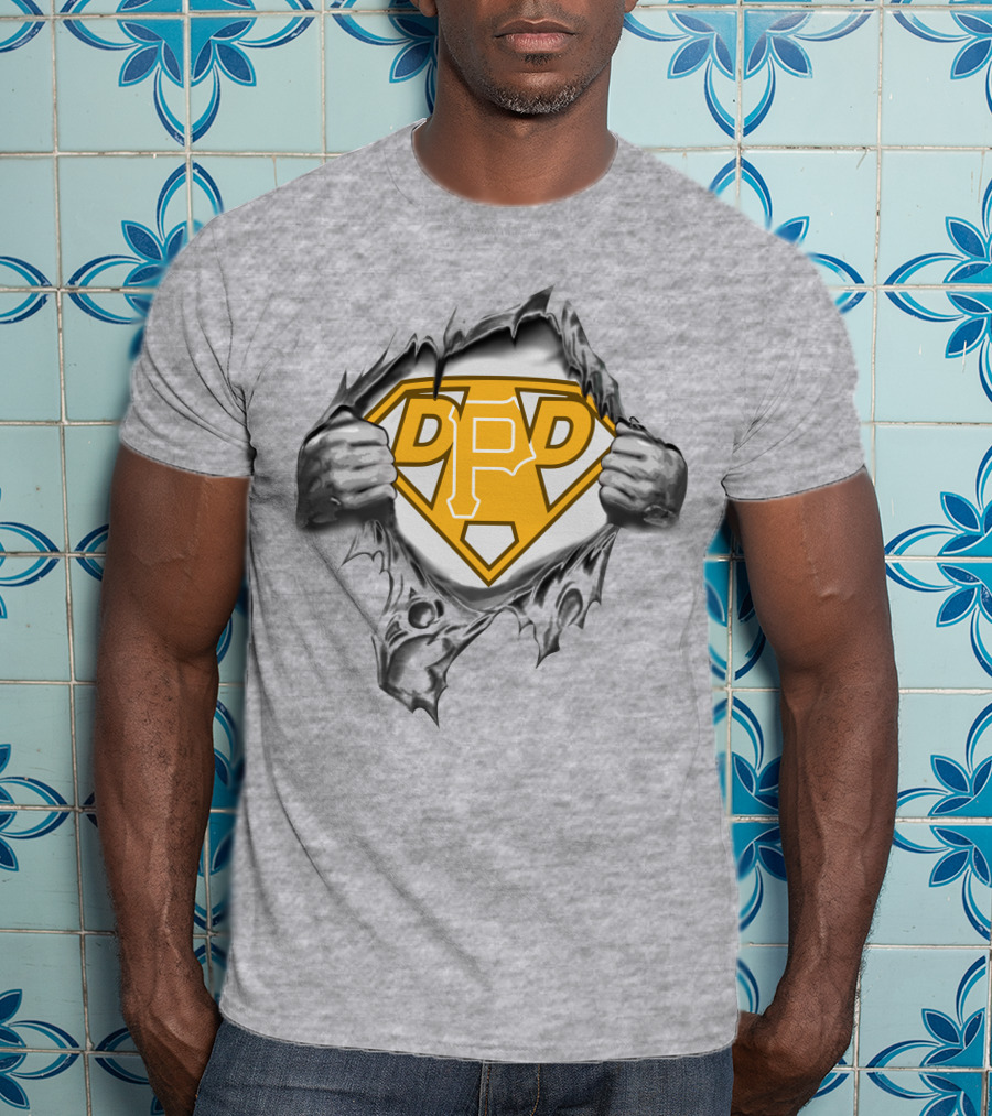 Pittsburgh Pirates Super Dad Logo Design With Ripped Chest Graphic Featuring Team Symbol T-Shirt