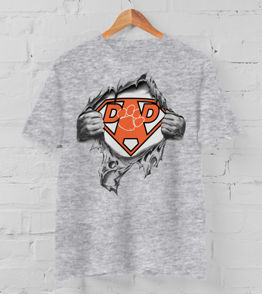 Clemson Tigers Super Dad Hero Logo With Paw Print And Superman Shield T-Shirt