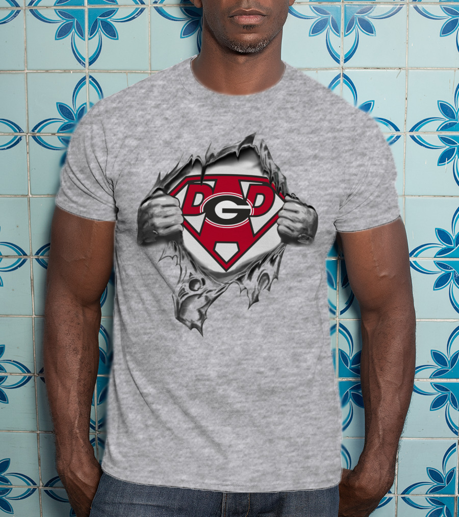 Georgia Bulldogs Super Dad Dgd Logo Superman Style T-Shirt