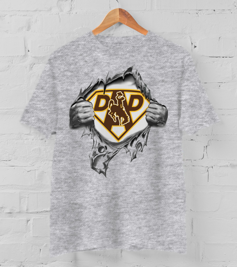 Wyoming Cowboys Super Dad Logo With Ripped Shirt Effect T-Shirt