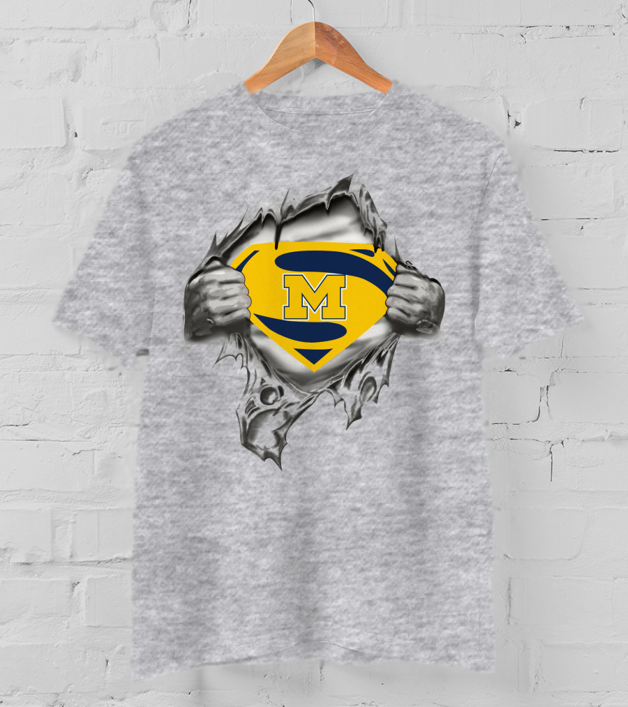 University Of Michigan Superman Logo M Torn Steel T-Shirt
