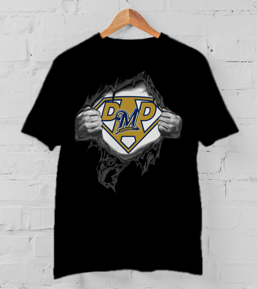Milwaukee Brewers Super Dad M Logo Fatherhood Hero Milwaukee Baseball T-Shirt