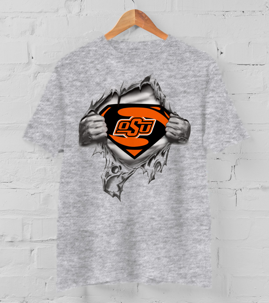 Osu Oklahoma State Cowboys Super Man Logo Rip T-Shirt
