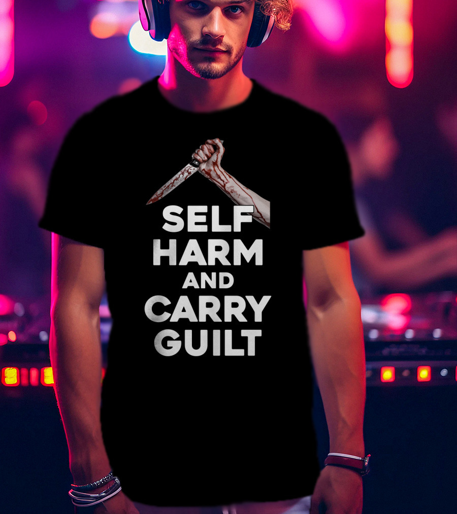 Halloween Self Harm And Carry Guilt Bloody Knife T-Shirt