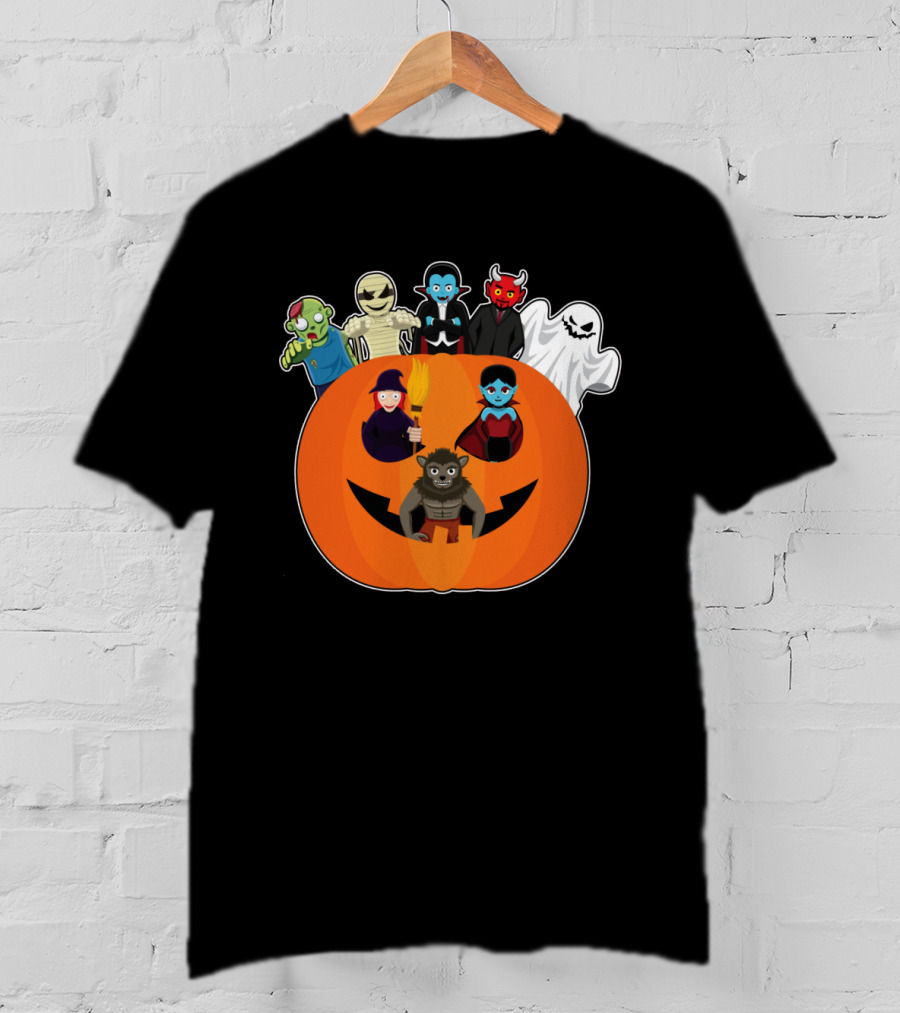 Halloween Vampire Witch Ghost Skull Pumpkin With Devil Wizard Spirits T-Shirt