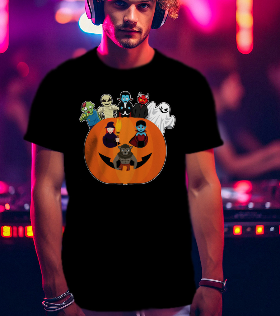 Halloween Vampire Witch Ghost Skull Pumpkin With Devil Wizard Spirits T-Shirt