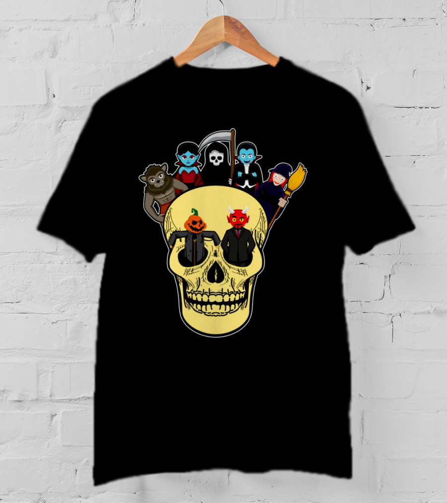 Halloween Skull Werewolf Reaper Vampire Witch Pumpkin Devil T-Shirt