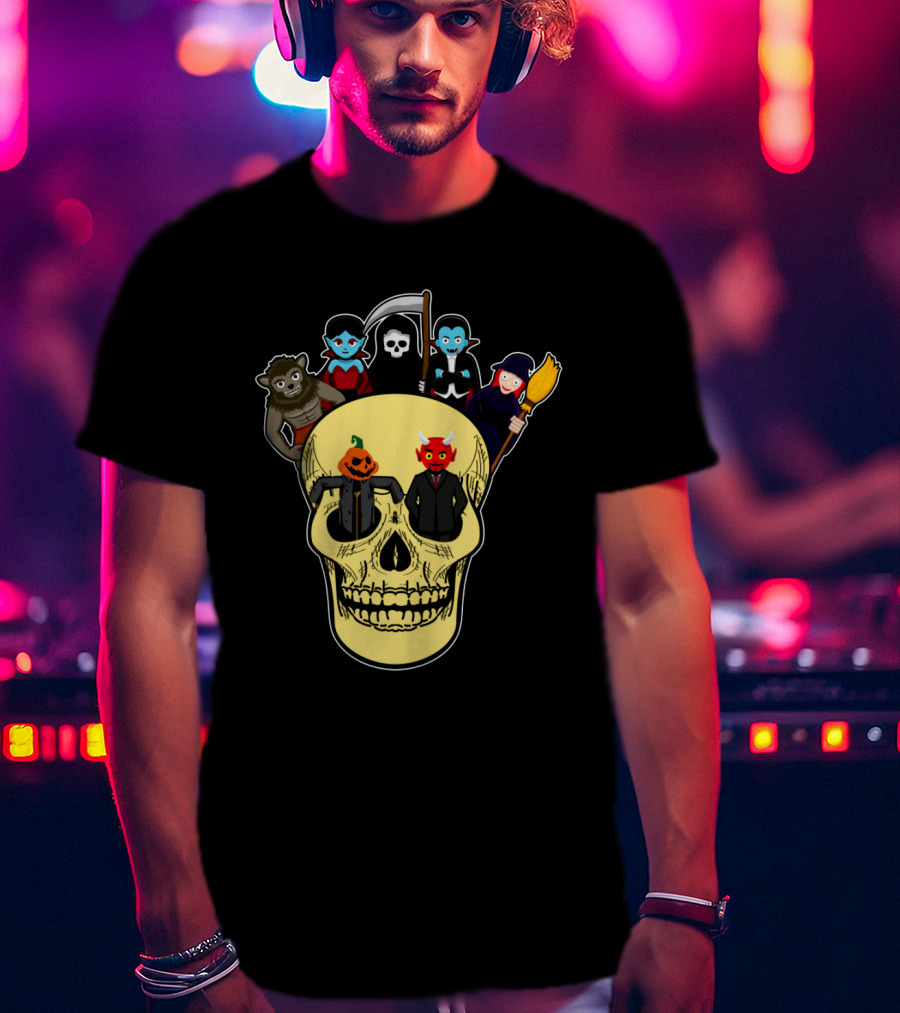 Halloween Skull Werewolf Reaper Vampire Witch Pumpkin Devil T-Shirt