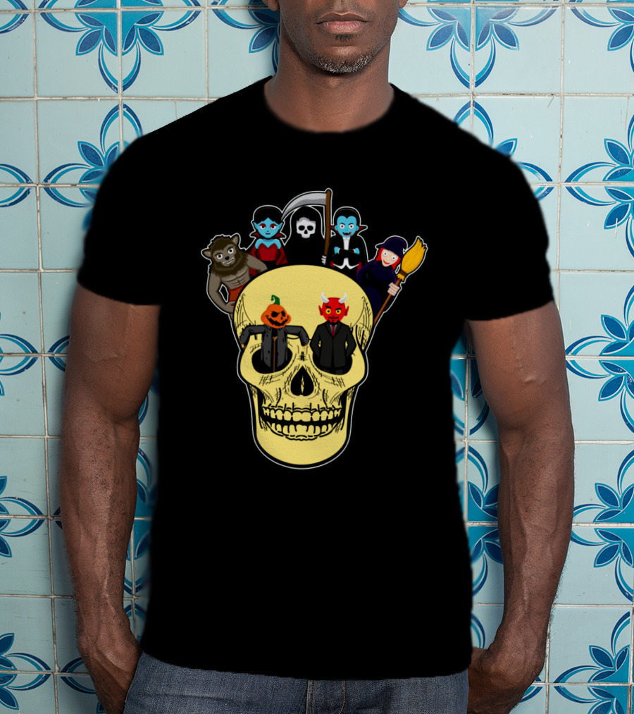 Halloween Skull Werewolf Reaper Vampire Witch Pumpkin Devil T-Shirt