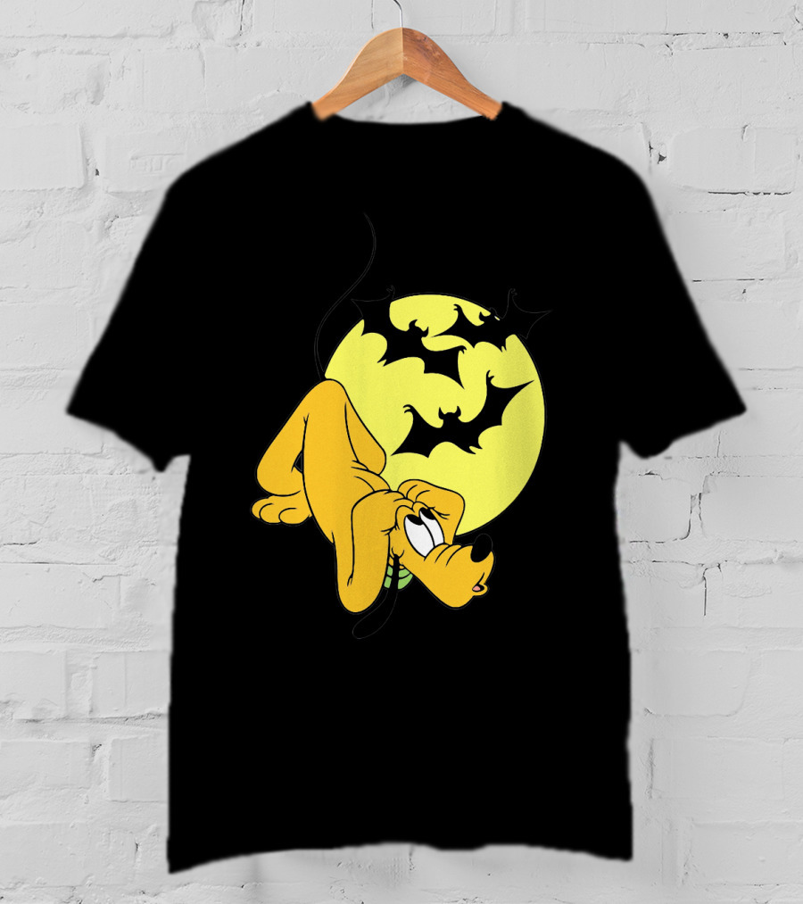 Halloween Moon Spooky Pluto With Bats Mickey Mouse Minnie Mouse Coloring Book T-Shirt
