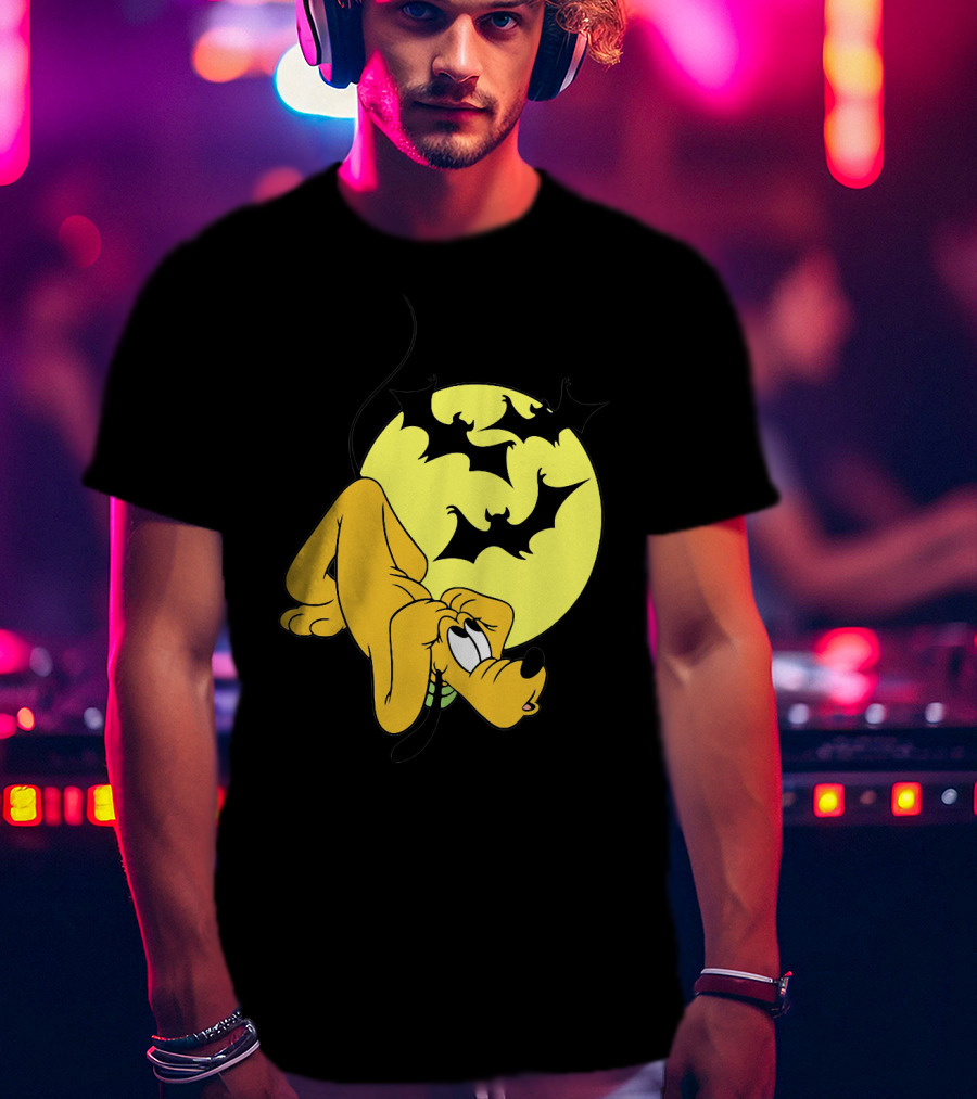 Halloween Moon Spooky Pluto With Bats Mickey Mouse Minnie Mouse Coloring Book T-Shirt