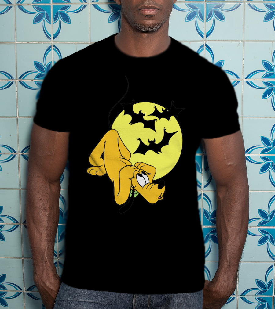 Halloween Moon Spooky Pluto With Bats Mickey Mouse Minnie Mouse Coloring Book T-Shirt