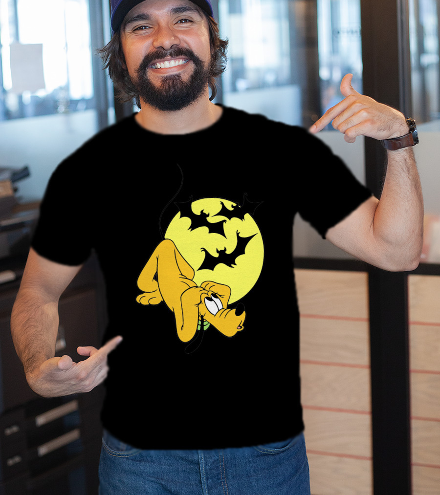 Halloween Moon Spooky Pluto With Bats Mickey Mouse Minnie Mouse Coloring Book T-Shirt