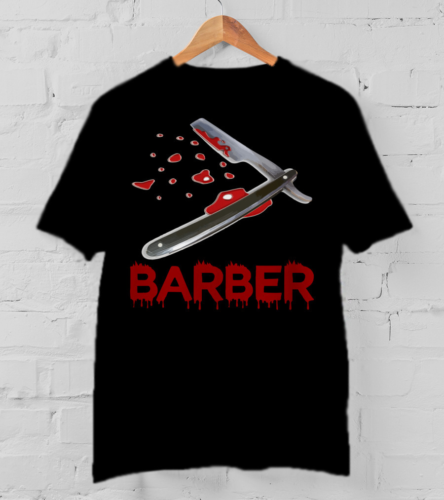 Halloween Barber Straight Razor Blood Drips T-Shirt