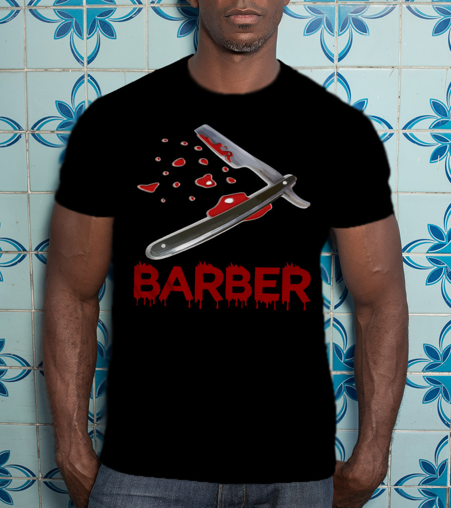 Halloween Barber Straight Razor Blood Drips T-Shirt