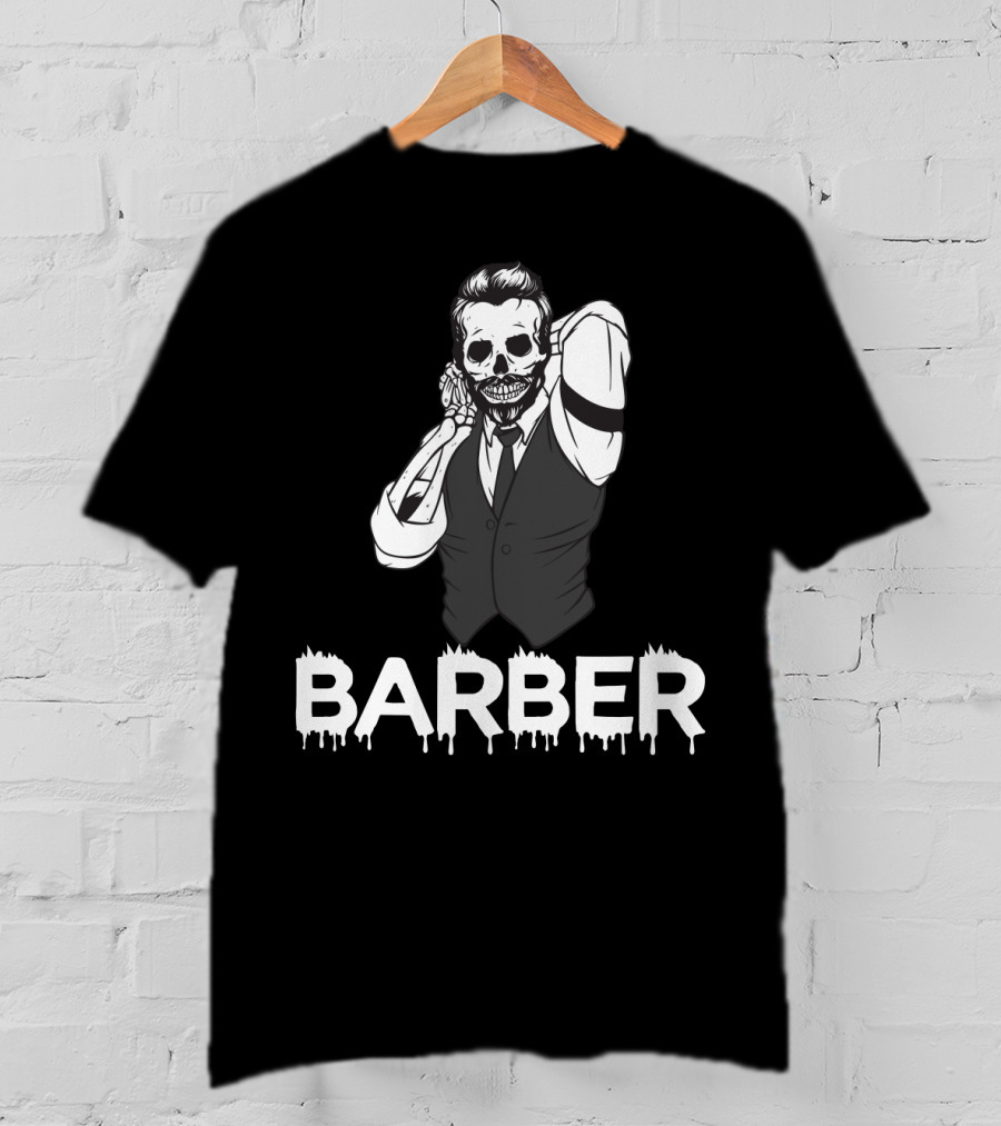 Halloween Barber Skeleton Hairstylist T-Shirt
