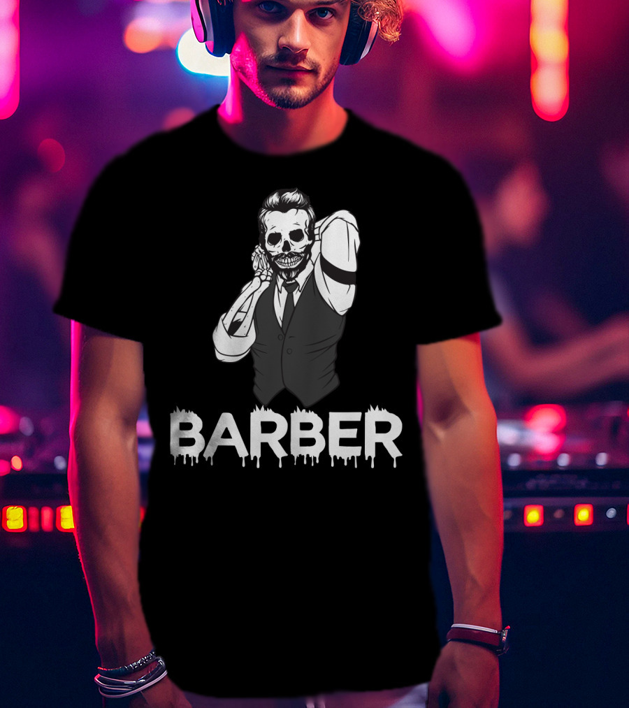 Halloween Barber Skeleton Hairstylist T-Shirt