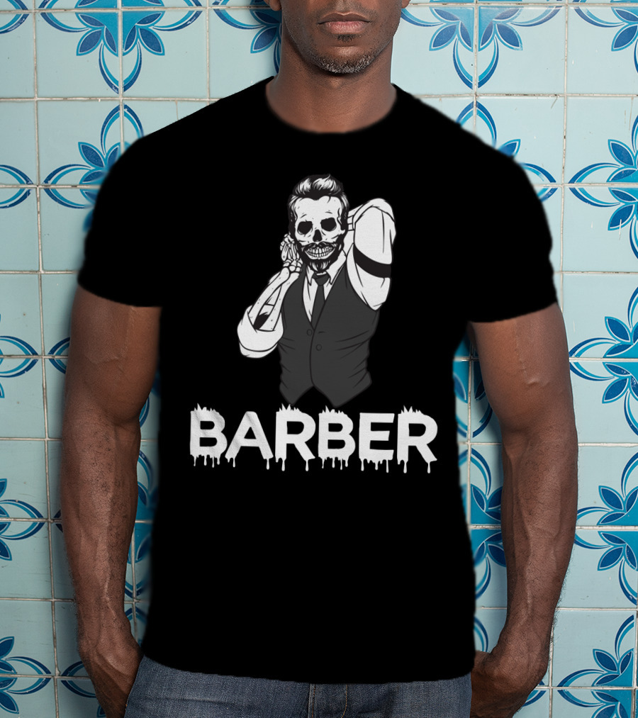 Halloween Barber Skeleton Hairstylist T-Shirt