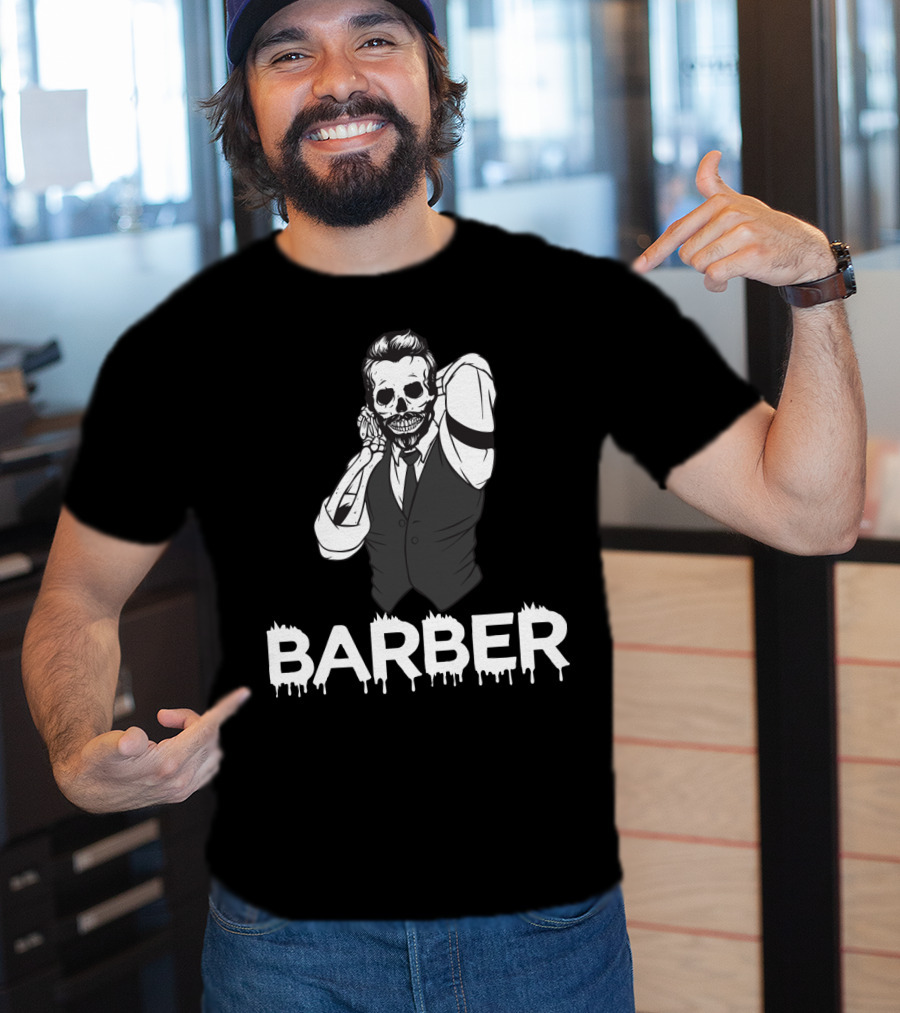 Halloween Barber Skeleton Hairstylist T-Shirt