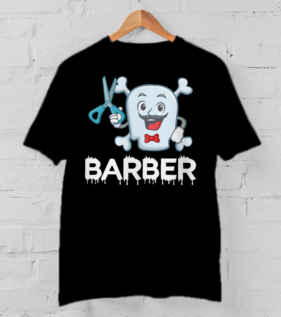 Barber Halloween Ghost With Scissors And Bow Tie T-Shirt