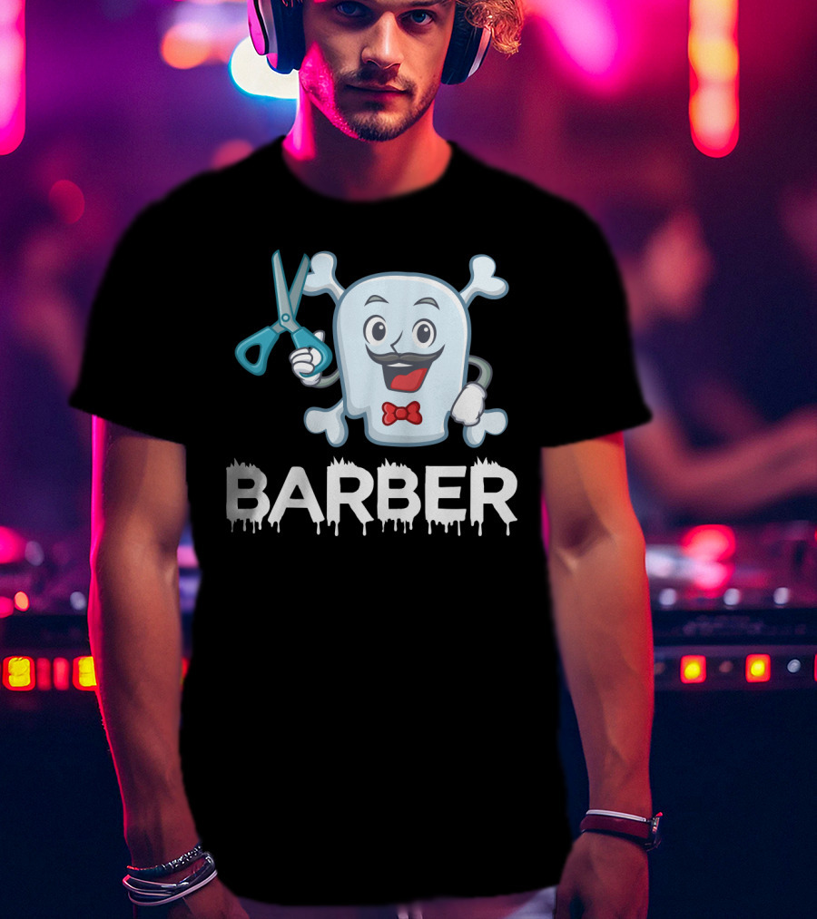 Barber Halloween Ghost With Scissors And Bow Tie T-Shirt