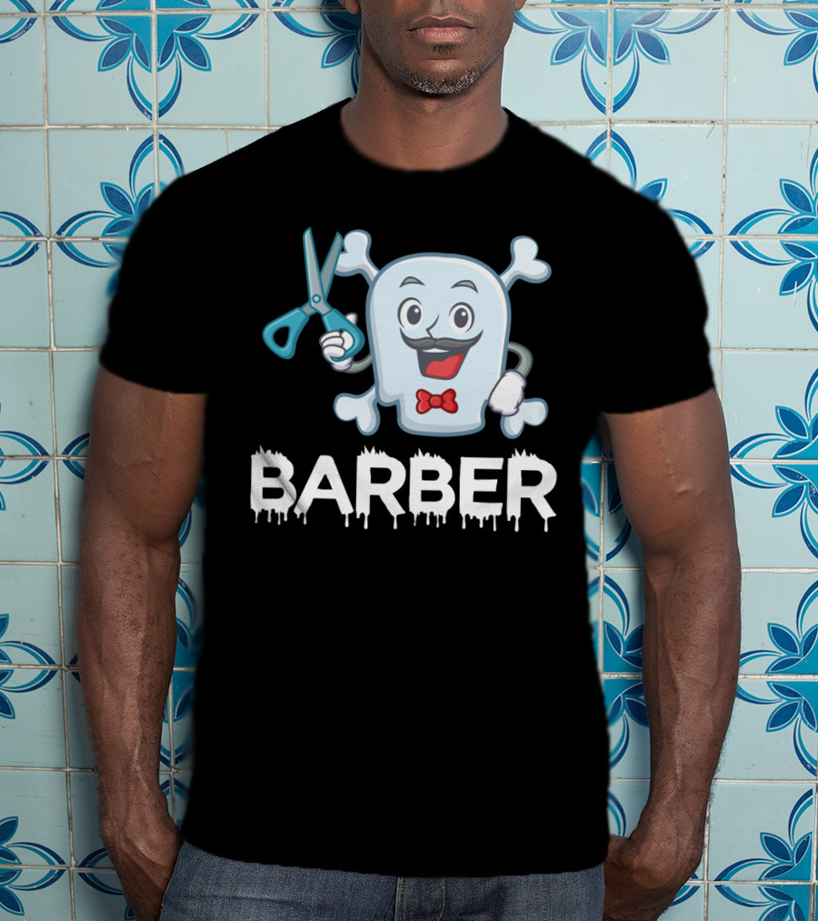 Barber Halloween Ghost With Scissors And Bow Tie T-Shirt